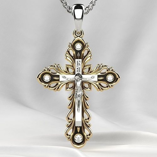 Rhodium Golden Cross with Crucifixion 3D print model
