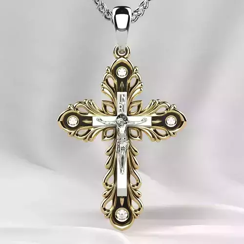 Rhodium Golden Cross with Crucifixion 3D print model
