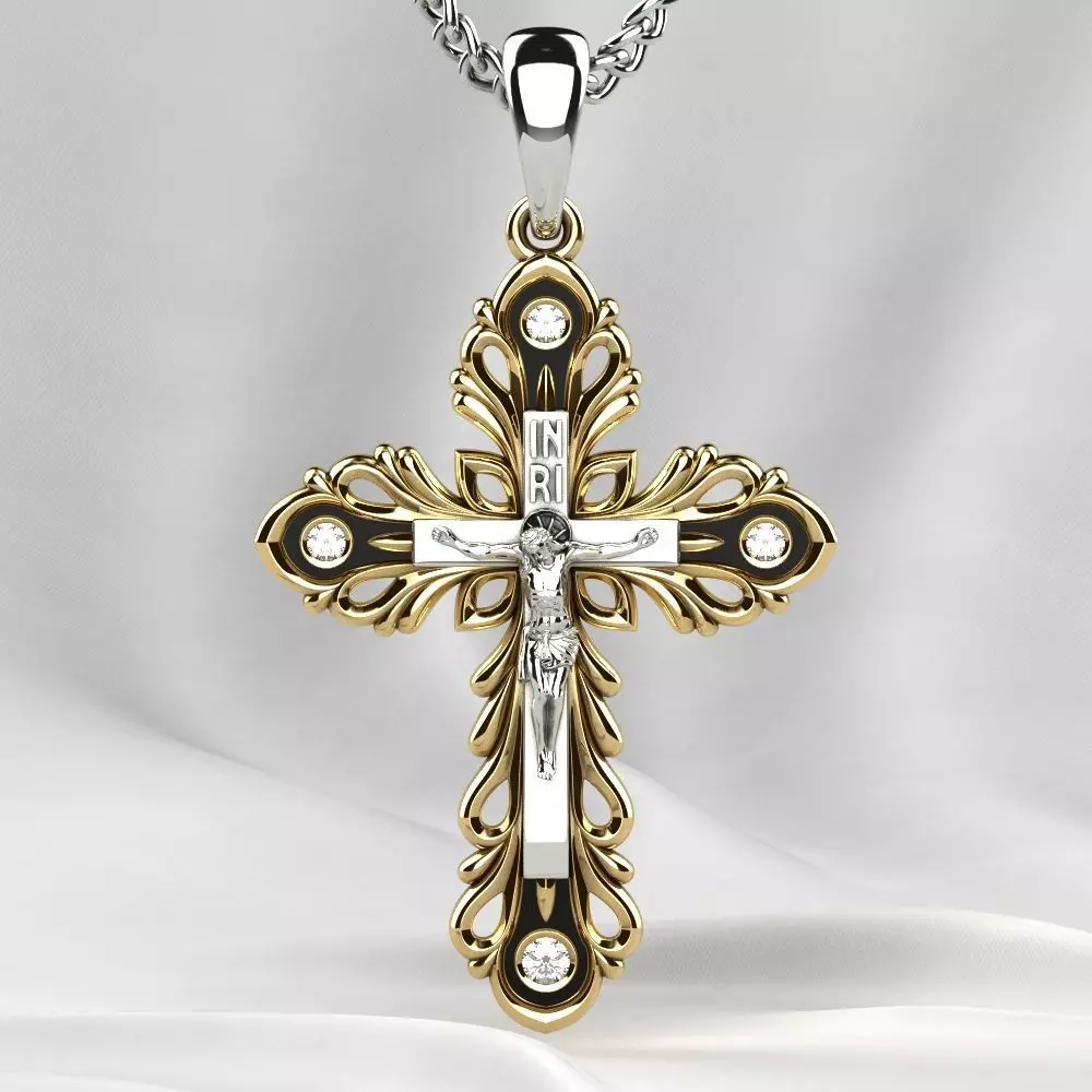 Rhodium Golden Cross with Crucifixion 3D print model_0