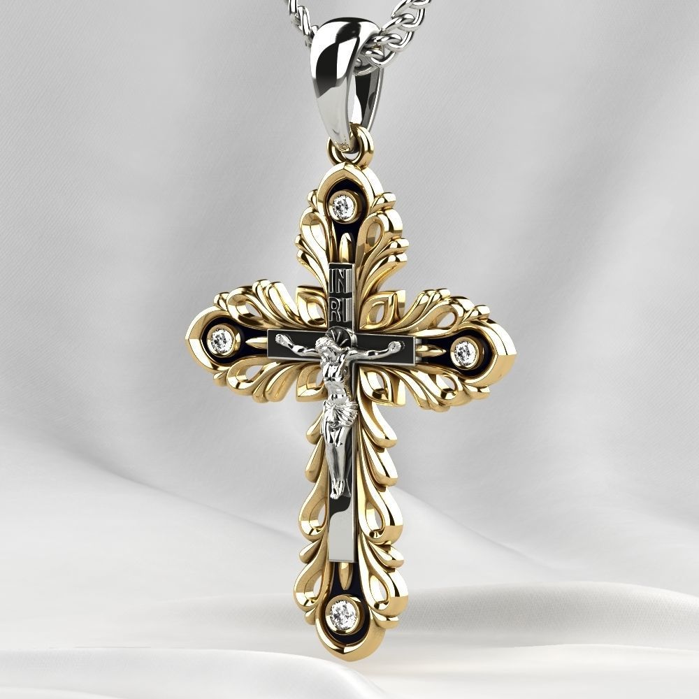 Rhodium Golden Cross with Crucifixion 3D print model_15