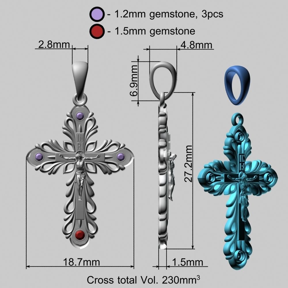 Rhodium Golden Cross with Crucifixion 3D print model_19