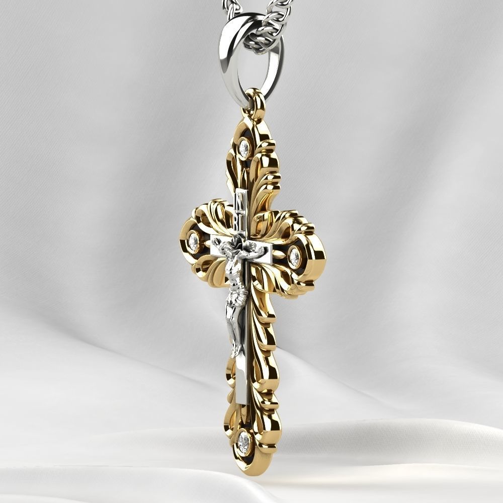 Rhodium Golden Cross with Crucifixion 3D print model_16