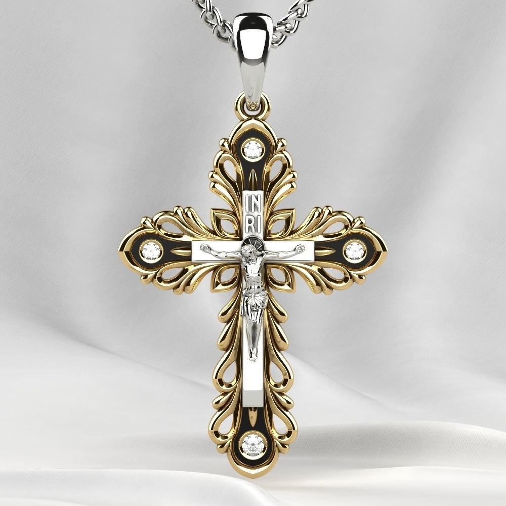Rhodium Golden Cross with Crucifixion 3D print model_1