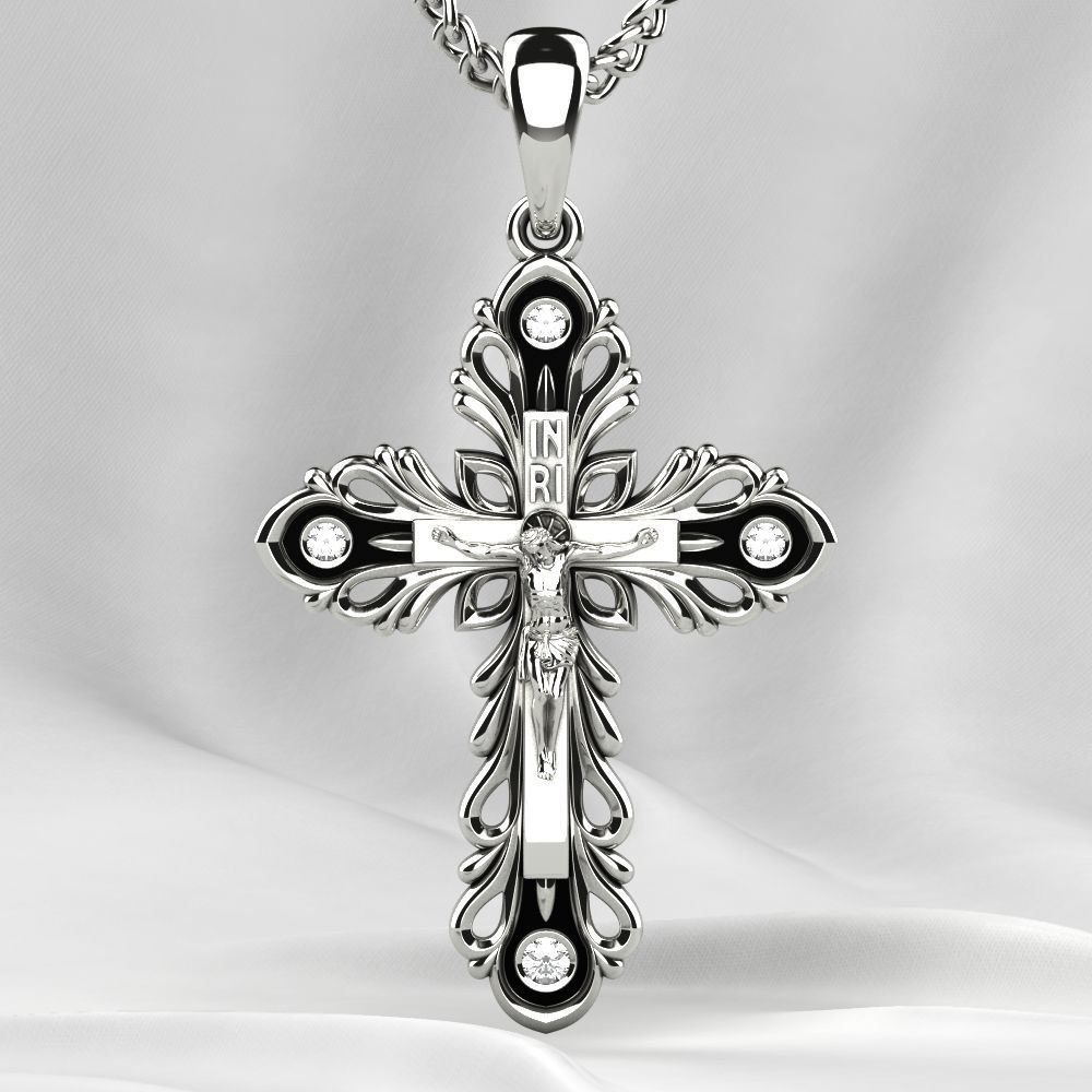 Rhodium Golden Cross with Crucifixion 3D print model_8
