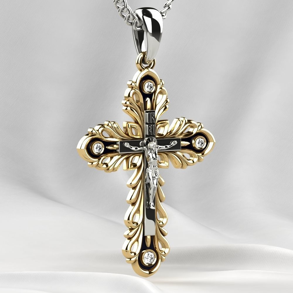 Rhodium Golden Cross with Crucifixion 3D print model_13