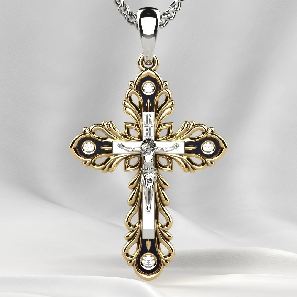 Rhodium Golden Cross with Crucifixion 3D print model_14