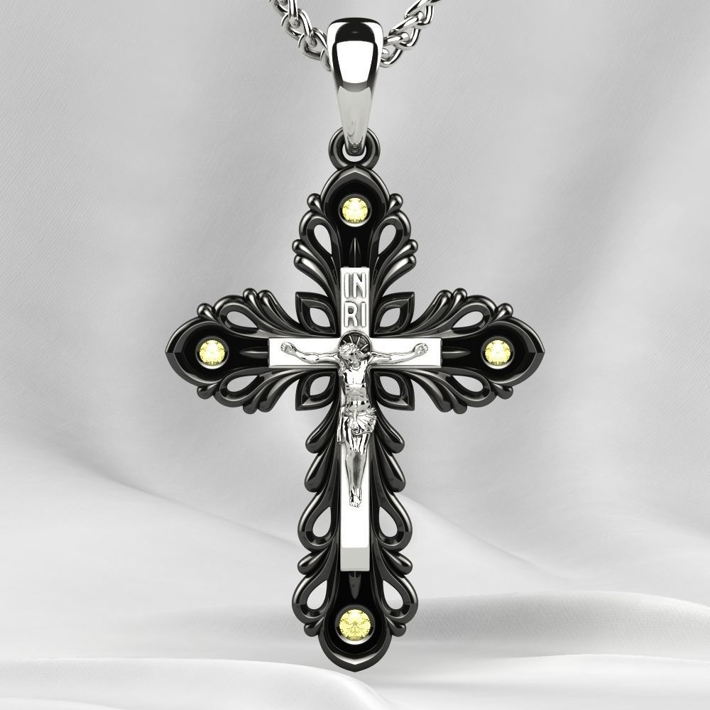 Rhodium Golden Cross with Crucifixion 3D print model_10