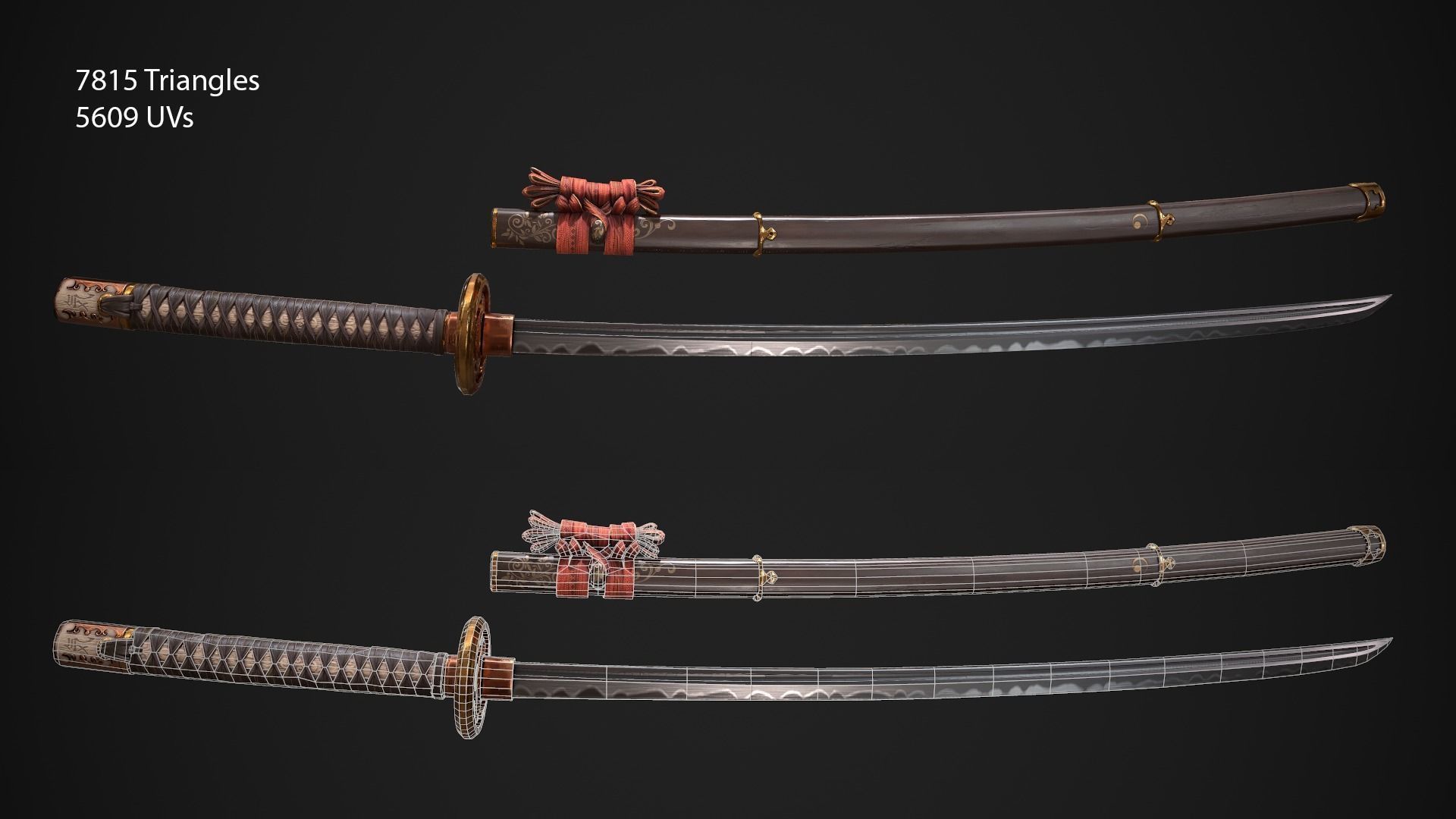 Weapon Katana Sword Blade Low-poly 3D model_1