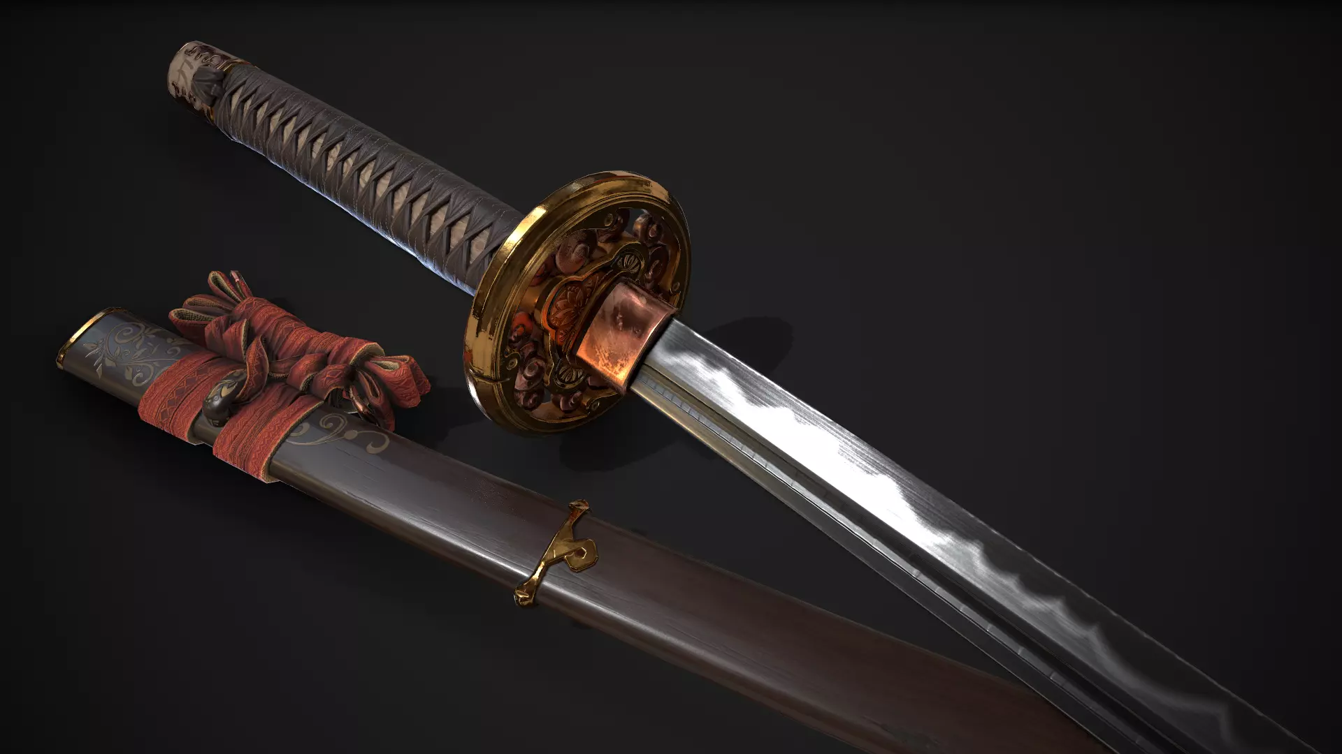 Weapon Katana Sword Blade Low-poly 3D model_0