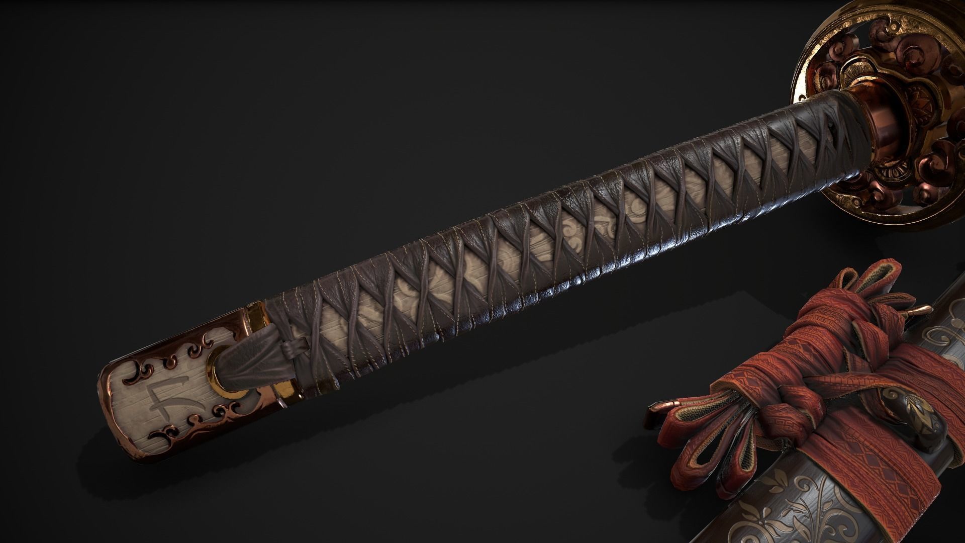 Weapon Katana Sword Blade Low-poly 3D model_4