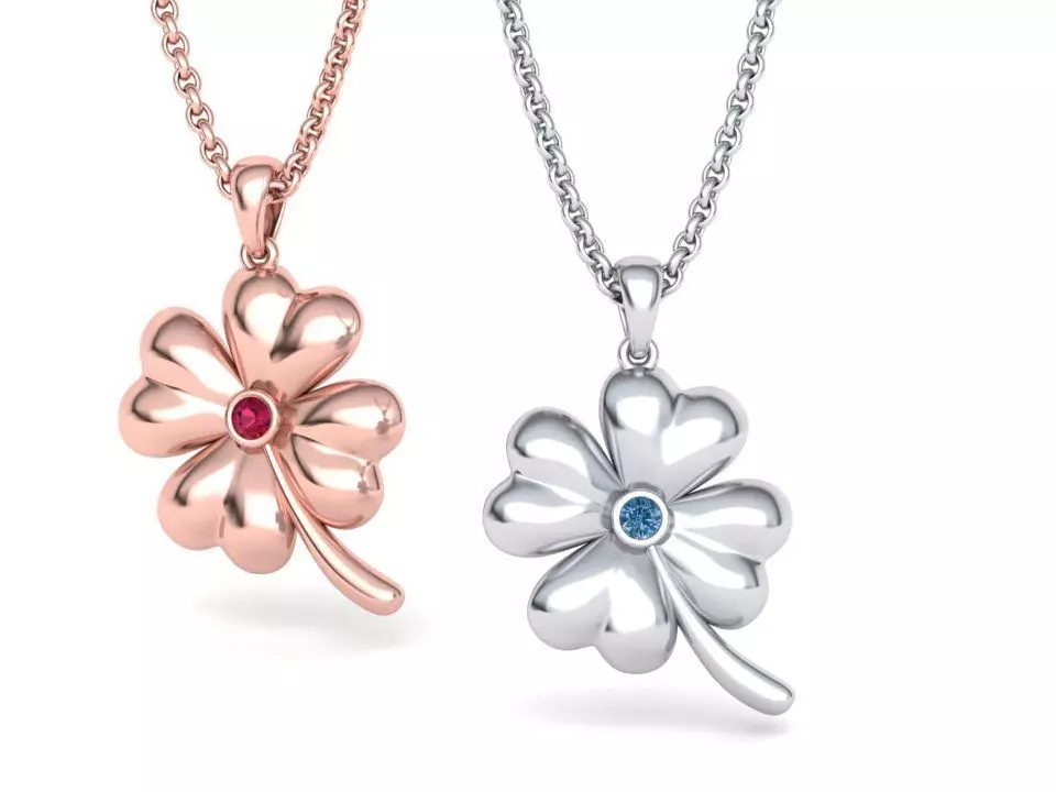 Clover Lucky pendant 3dmodel with stone 3D print model