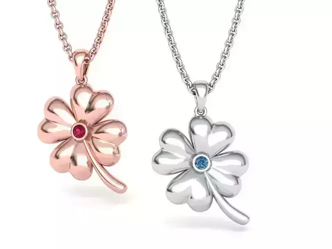 Clover Lucky pendant 3dmodel with stone 