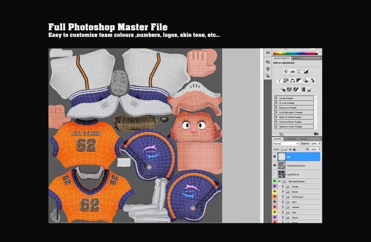 Low Poly American Footballer PBR Low-poly 3D model_9