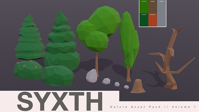 SYXTH - Low Poly Nature Asset Pack - Volume 1 - Free low-poly 3D model