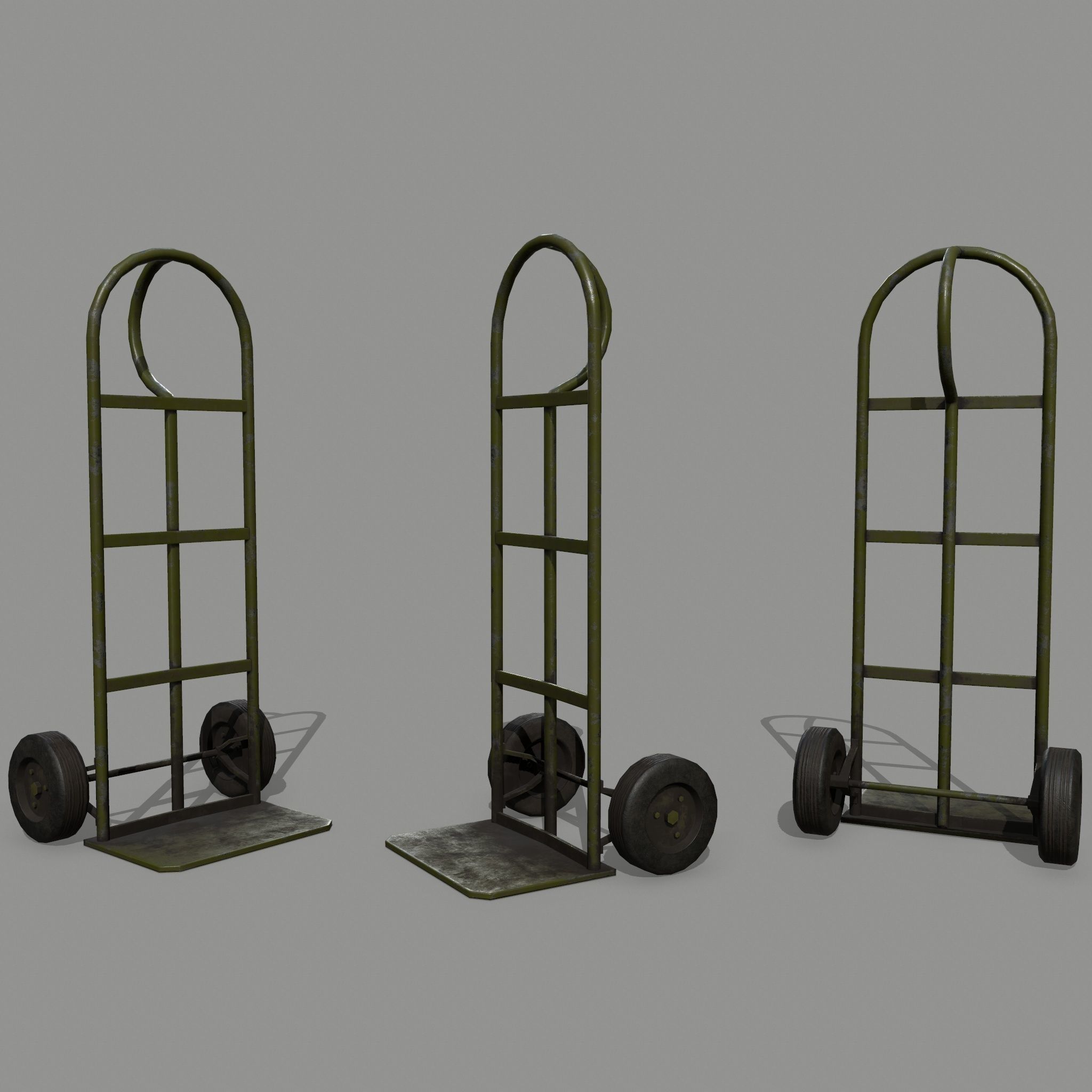 Trolley hand truck on wheels Low-poly 3D model_1