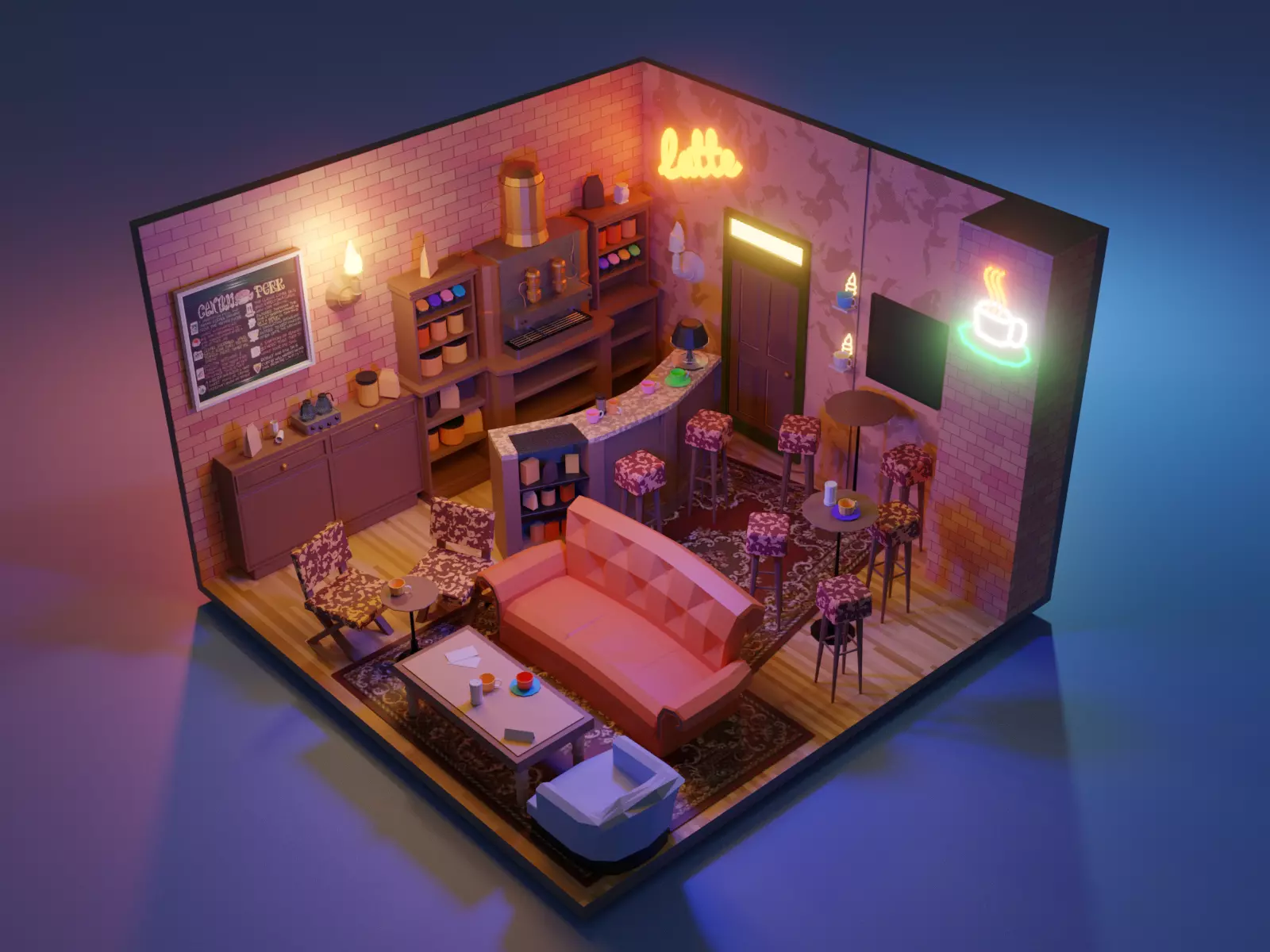 Friends Central Perk Low-poly 3D model_0