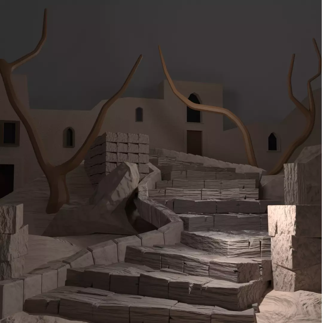 Desert Scene Temple-Old City Stairs Low-poly 3D model