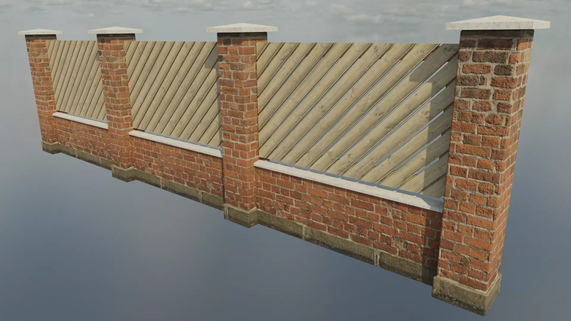 modular garden wall Low-poly 3D model_0