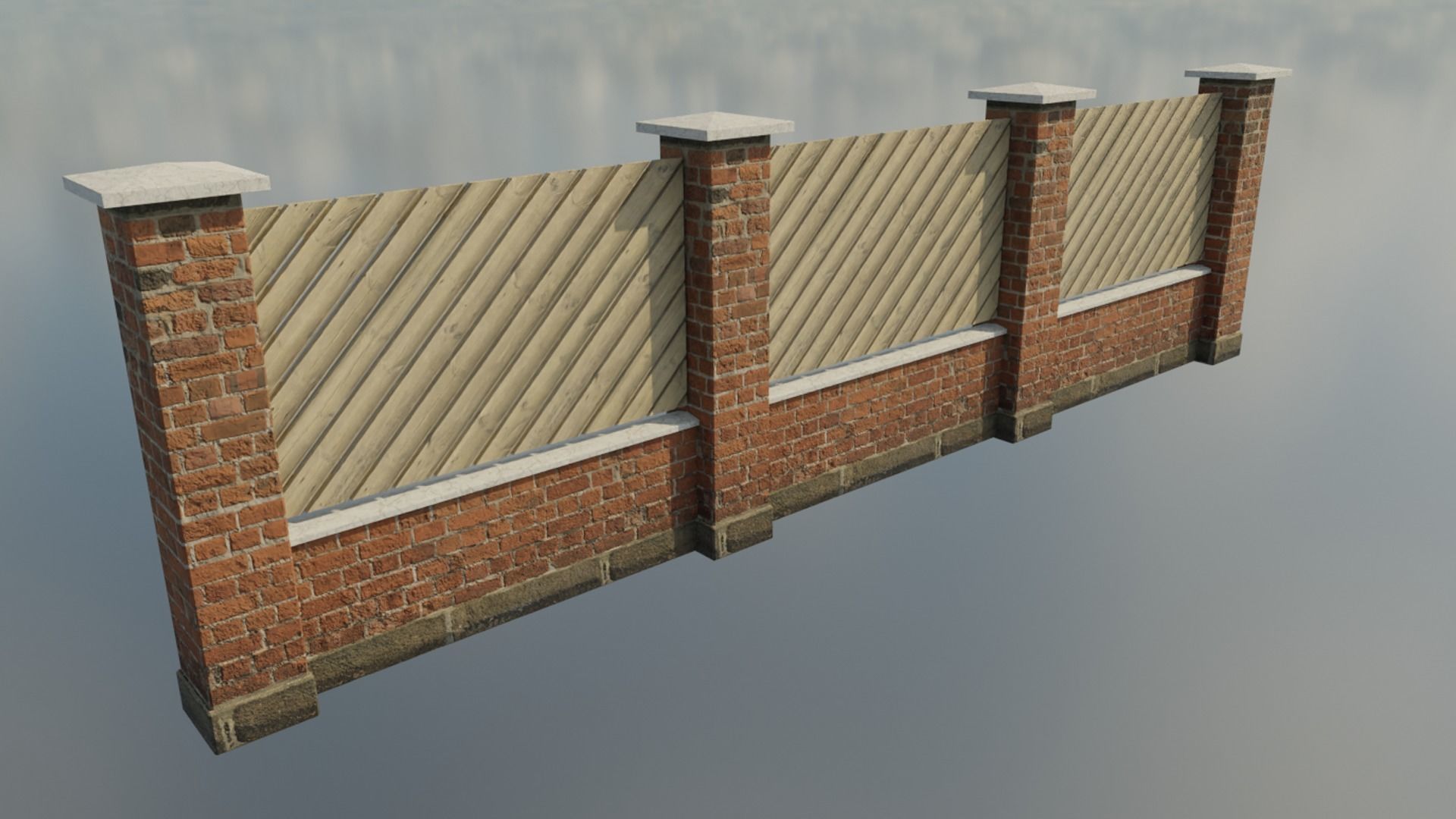 modular garden wall Low-poly 3D model_1