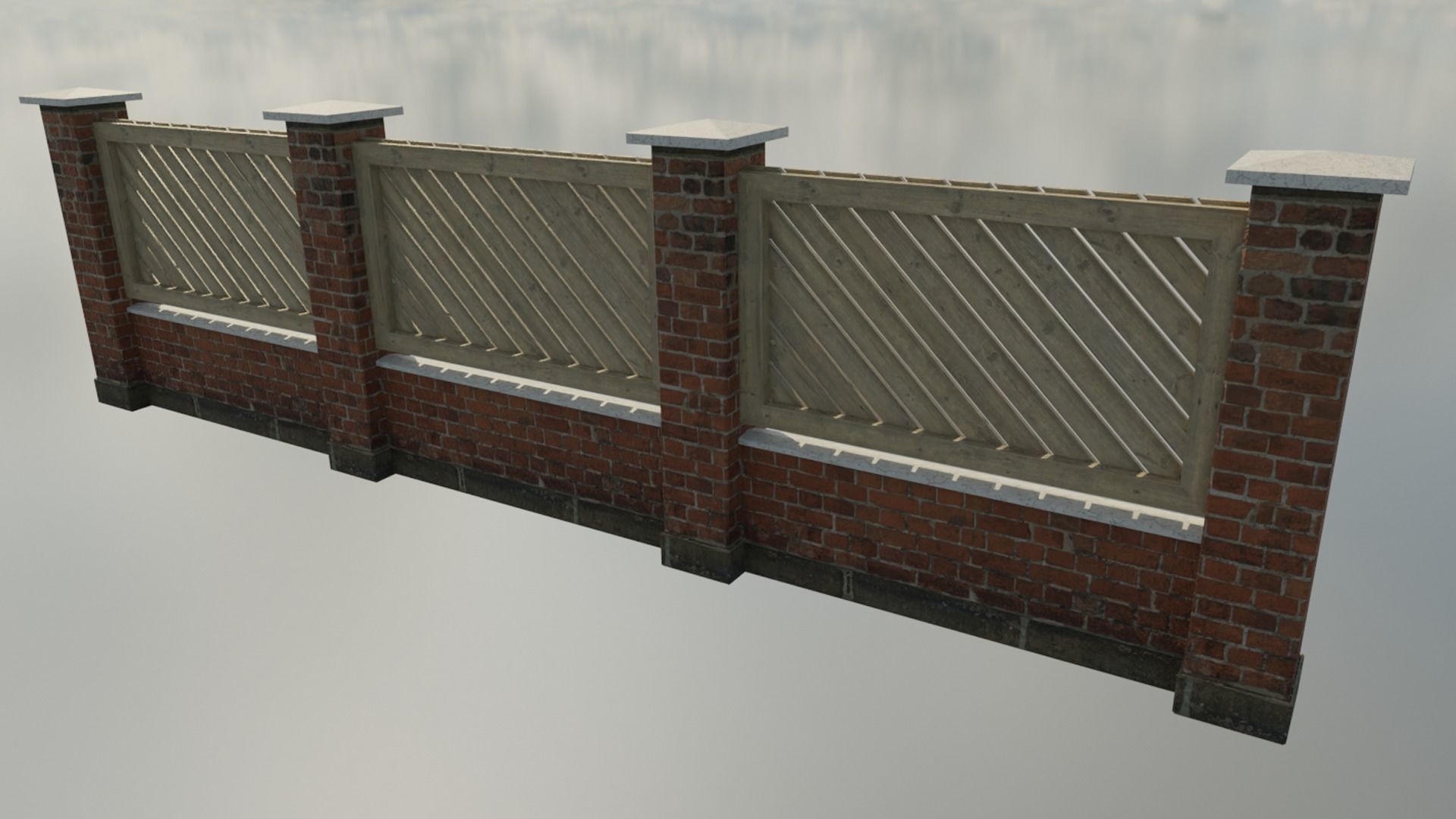 modular garden wall Low-poly 3D model_2