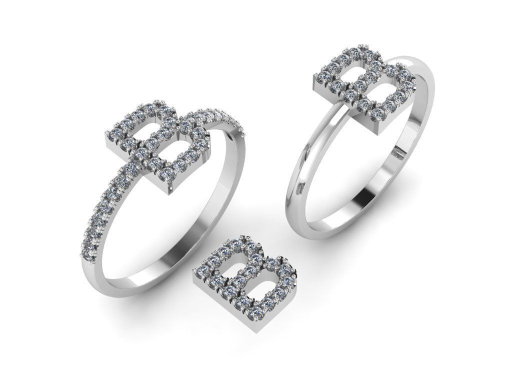 Alphabet letter ring B 3D print model_6