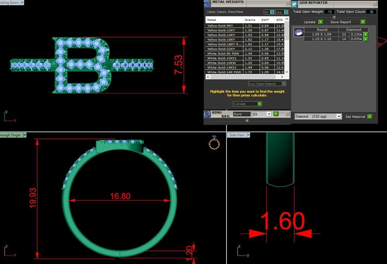 Alphabet letter ring B 3D print model_3