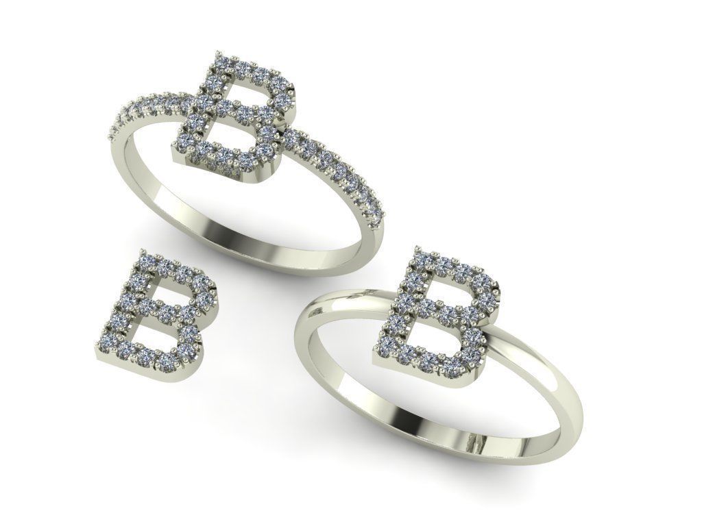 Alphabet letter ring B 3D print model_2