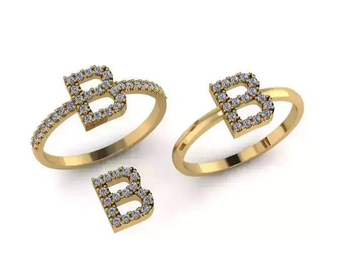 Alphabet letter ring B 3D print model