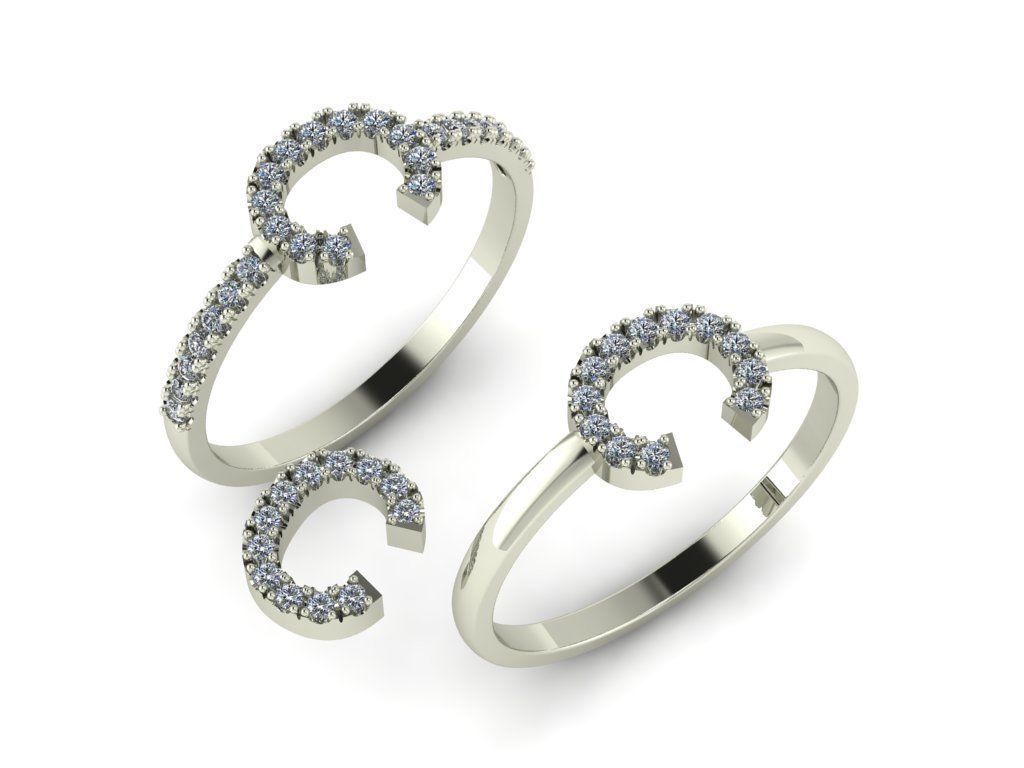 Alphabet letter ring C 3D print model_8