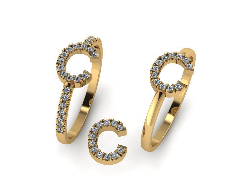 Alphabet letter ring C 3D print model_16