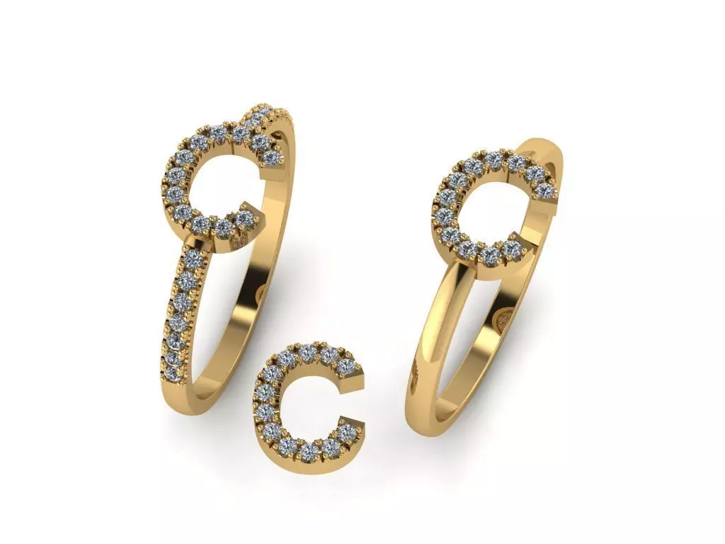 Alphabet letter ring C 3D print model_0