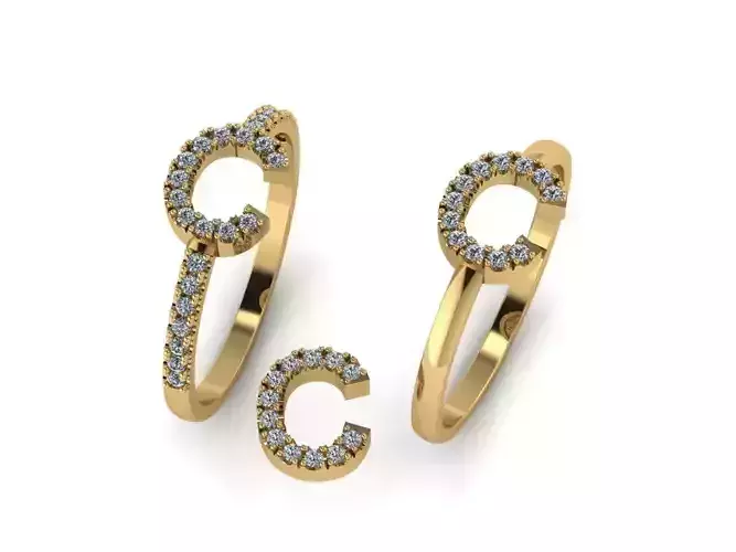 Alphabet letter ring C 3D print model