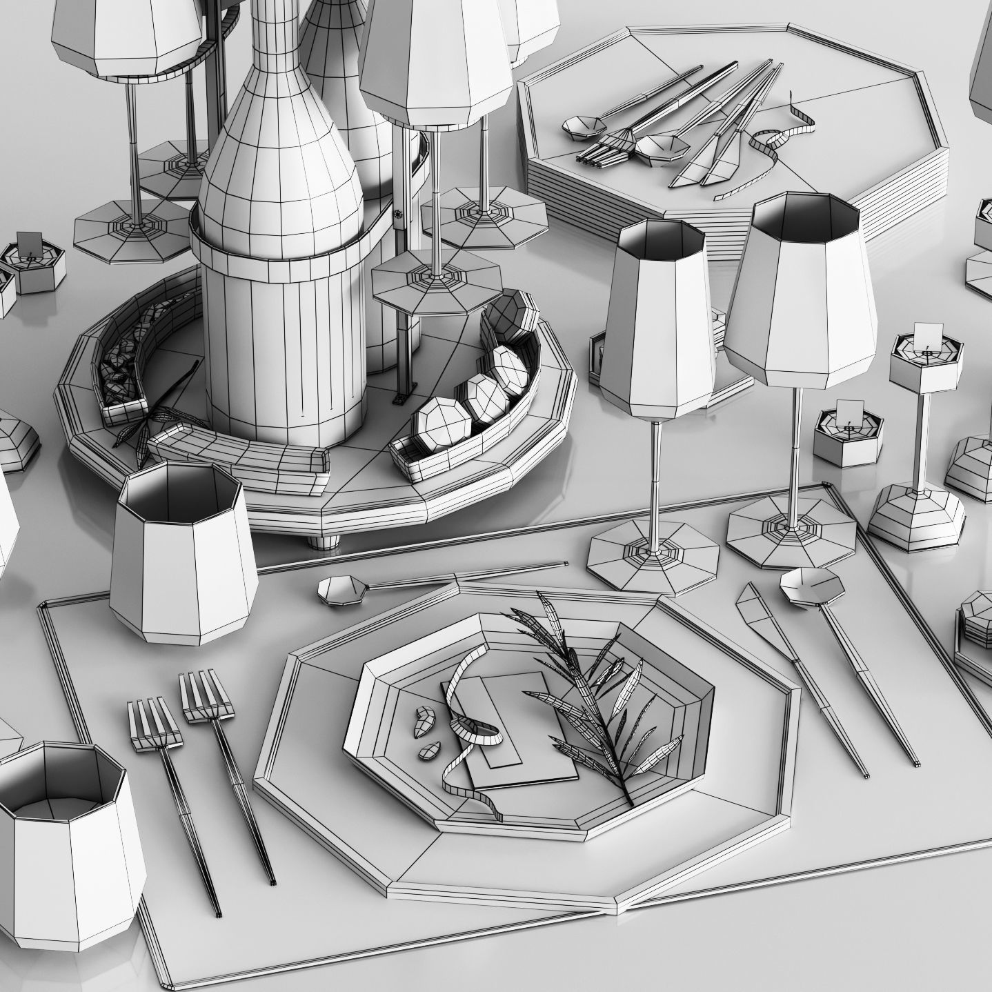 Table serving Low-poly 3D model_4
