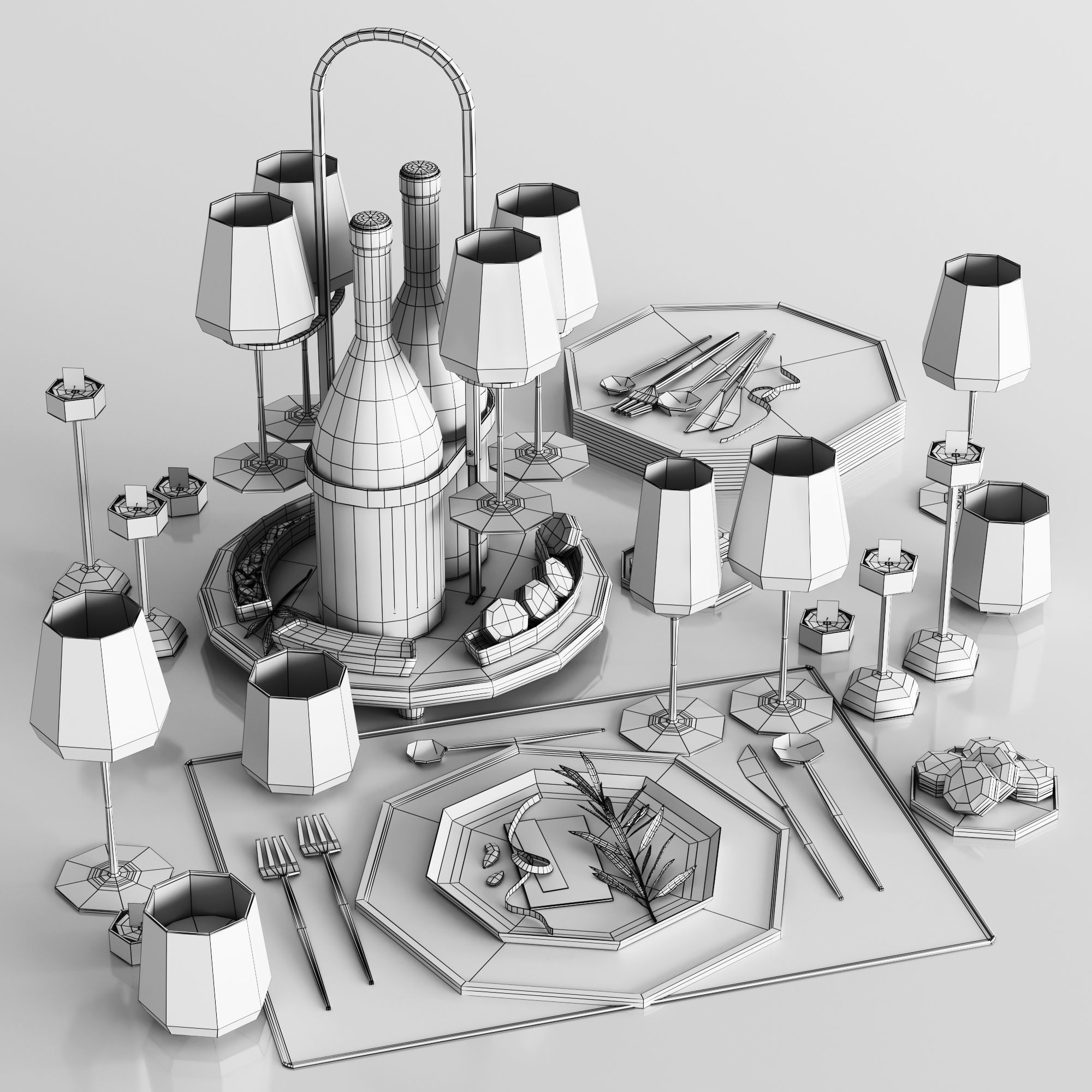 Table serving Low-poly 3D model_3