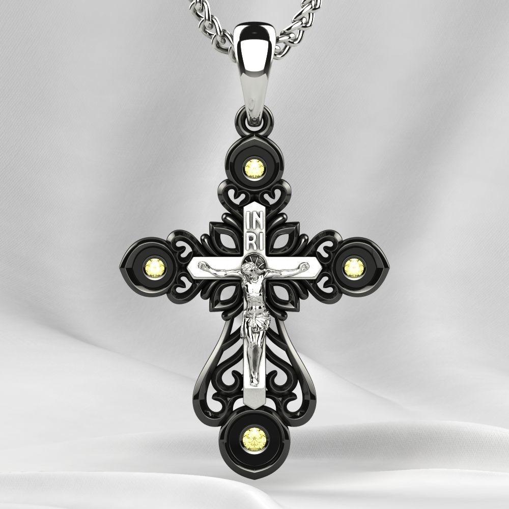 Enamel Golden Cross with Crucifixion 3D print model_11