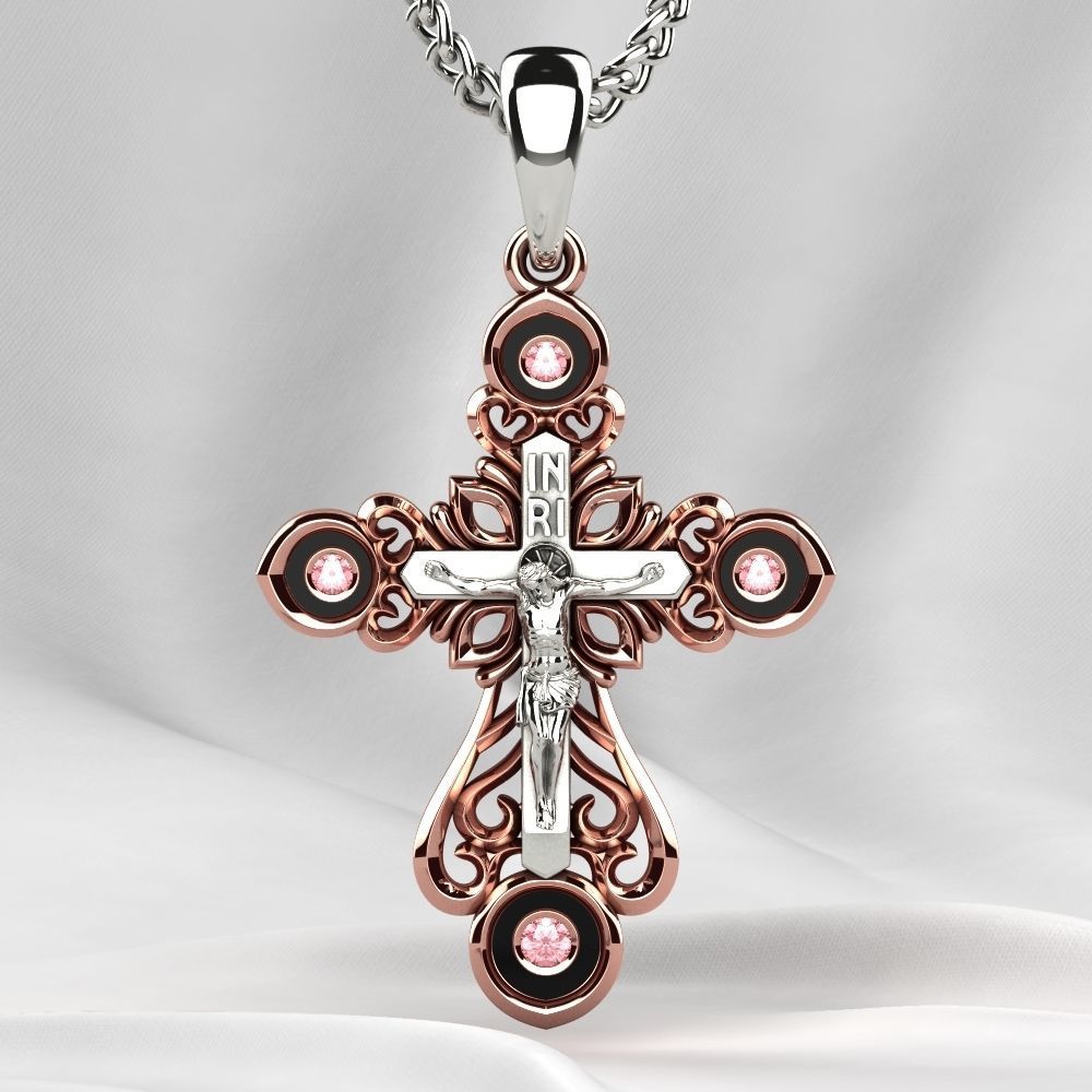 Enamel Golden Cross with Crucifixion 3D print model_7