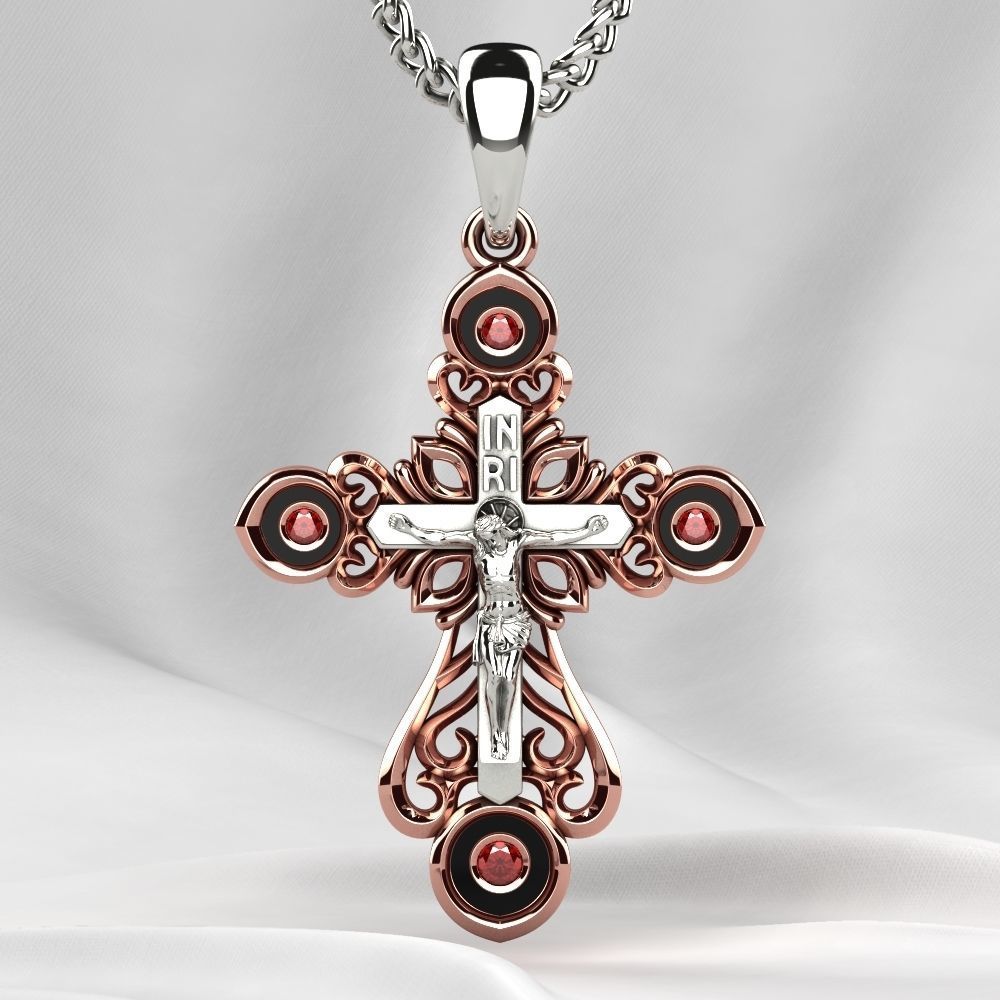 Enamel Golden Cross with Crucifixion 3D print model_6