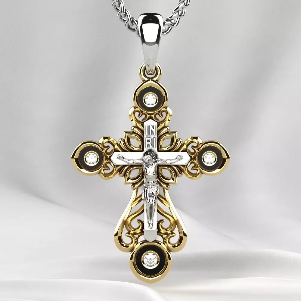 Enamel Golden Cross with Crucifixion 3D print model_0