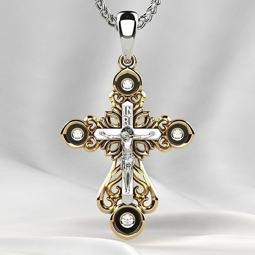 Enamel Golden Cross with Crucifixion 3D print model