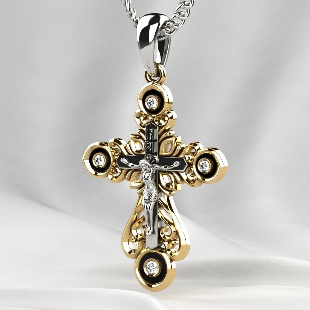 Enamel Golden Cross with Crucifixion 3D print model_16
