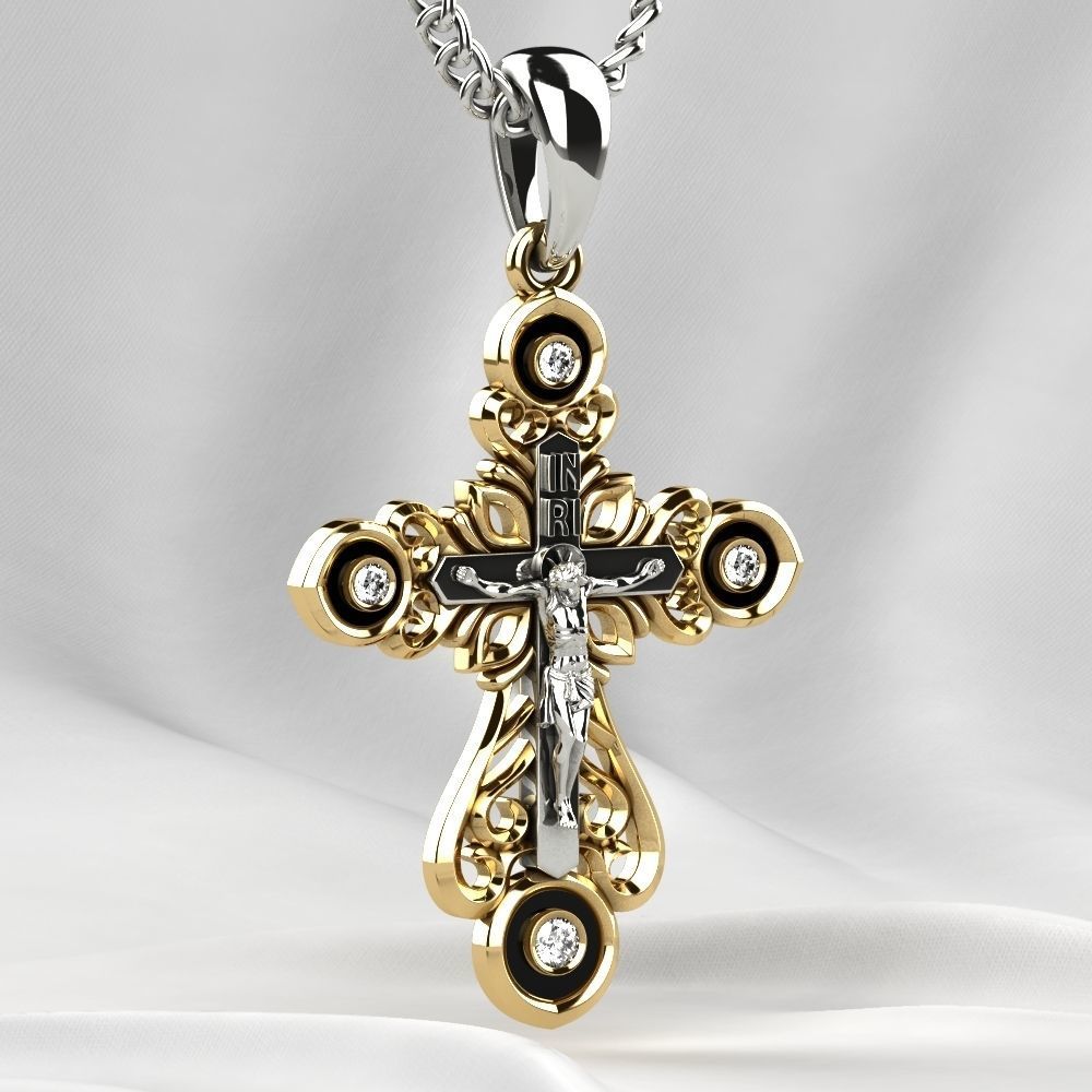 Enamel Golden Cross with Crucifixion 3D print model_14