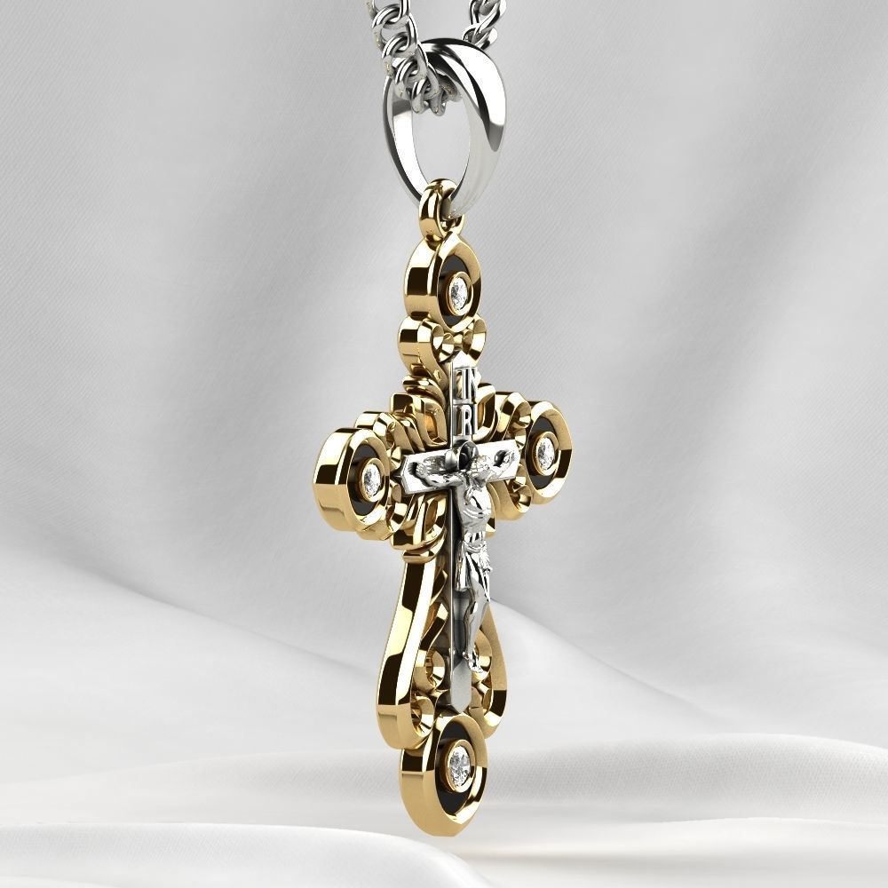 Enamel Golden Cross with Crucifixion 3D print model_13
