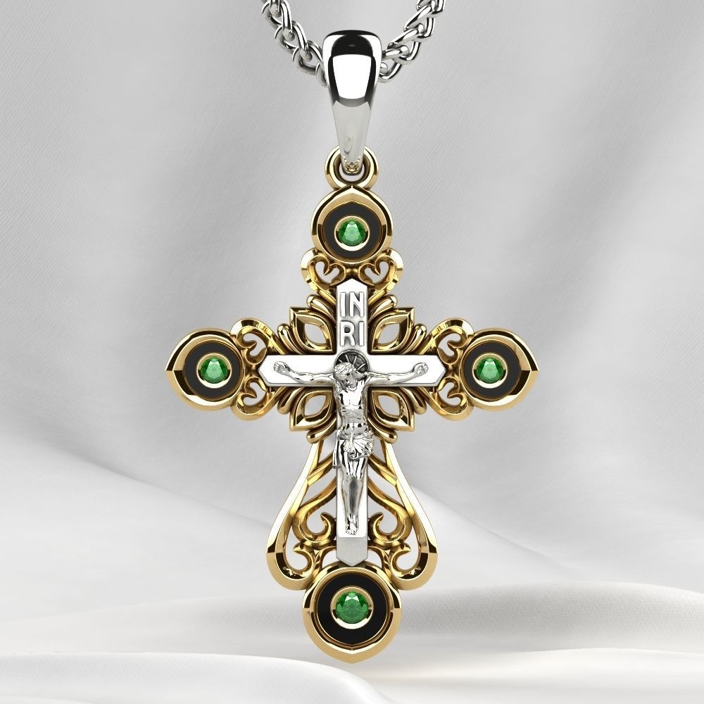 Enamel Golden Cross with Crucifixion 3D print model_2