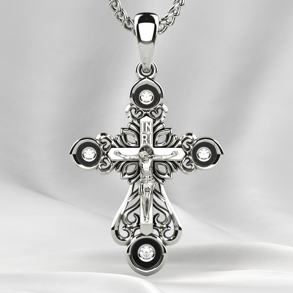 Enamel Golden Cross with Crucifixion 3D print model_9