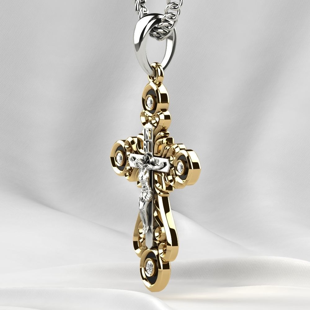 Enamel Golden Cross with Crucifixion 3D print model_17