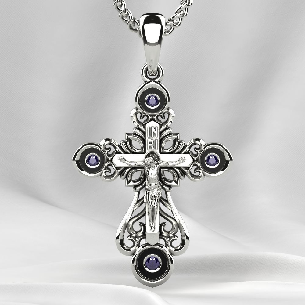 Enamel Golden Cross with Crucifixion 3D print model_10