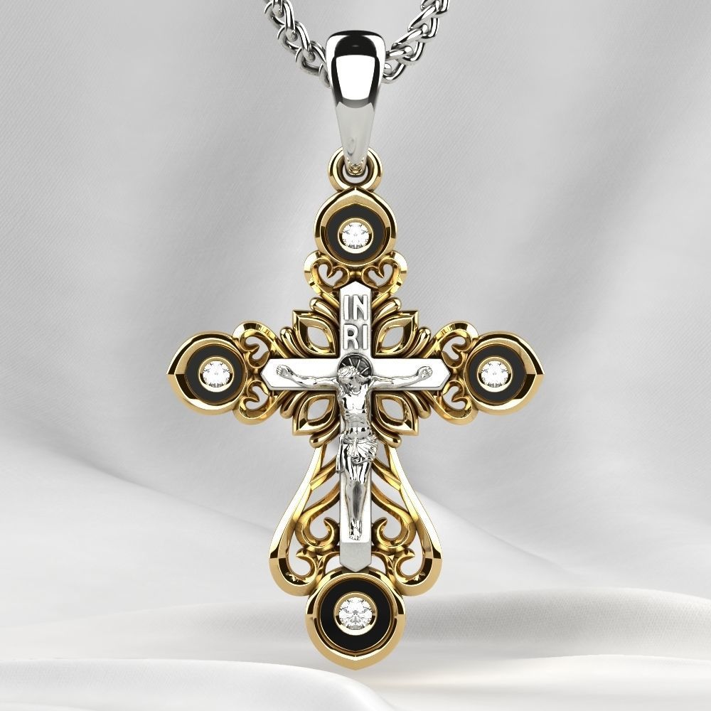 Enamel Golden Cross with Crucifixion 3D print model_1