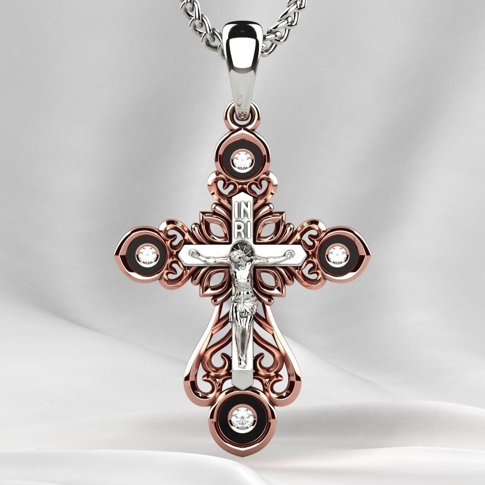 Enamel Golden Cross with Crucifixion 3D print model_5