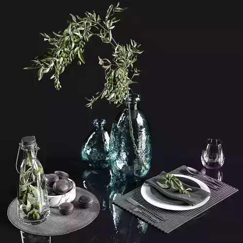 Table settings with olive branch 3D model
