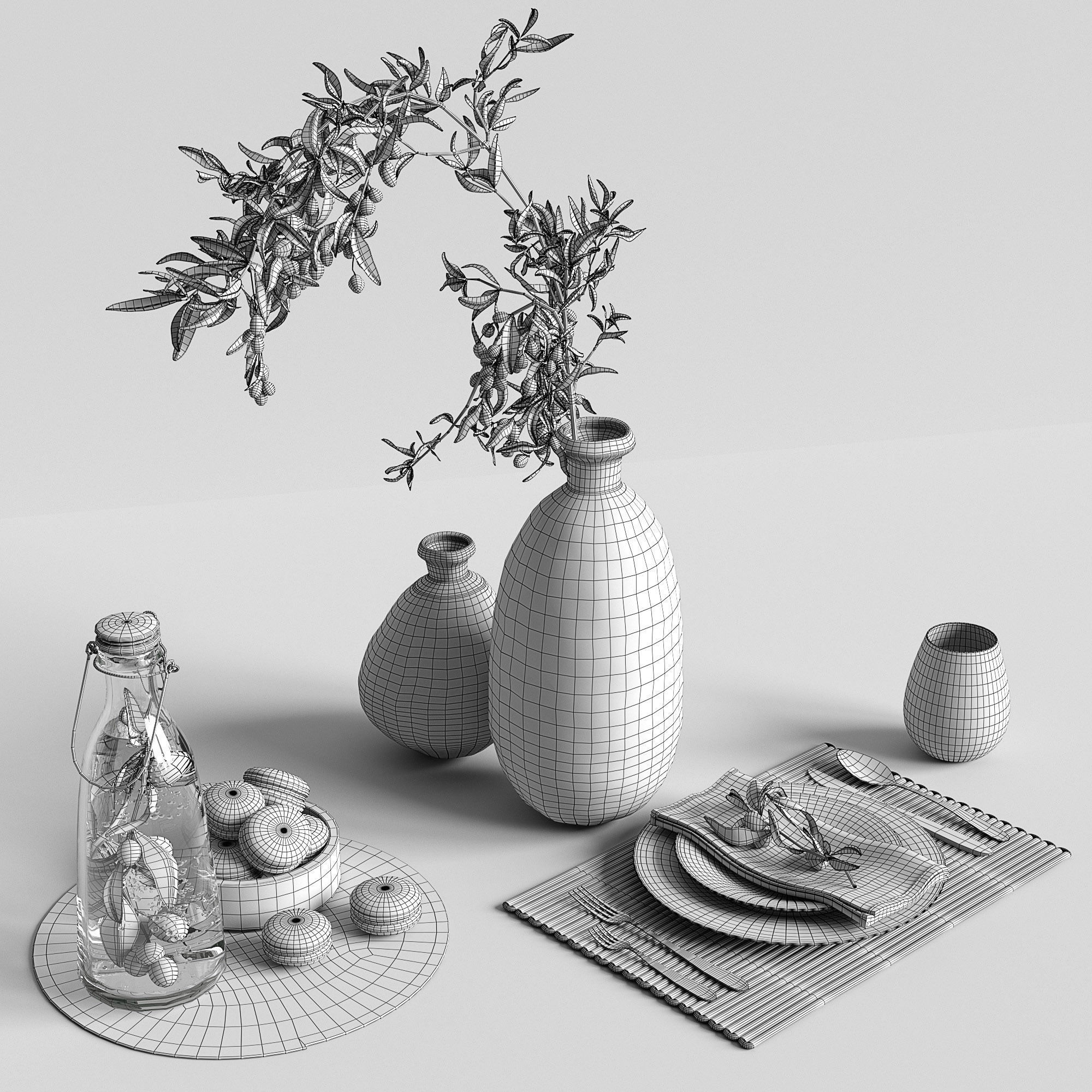 Table settings with olive branch 3D model_4